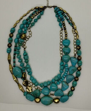 SAQ Multi-Layered Stone Beads Statement Necklace - Faux Turquoise - 17-24 inches
